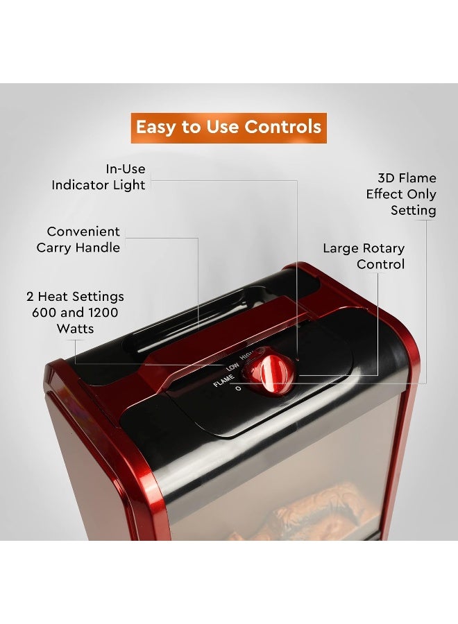 Comfort Zone Comfort Zone Electric Mini Fireplace Space Heater with Realistic 3D Flame StayCool Body Carry Handle Overheat Sensor and Safety TipOver Switch Ideal for Home Bedroom  Office 1200W CZFP1  - Image 3