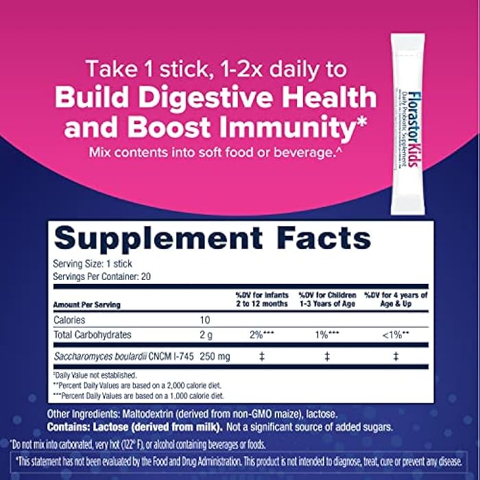 Florastor Kids Dual Action Probiotic Supplement, Strengthens Kids' Digestive & Immune Health, 20 Easy-to Mix Powder Sticks, Packaging May Vary - Image 3