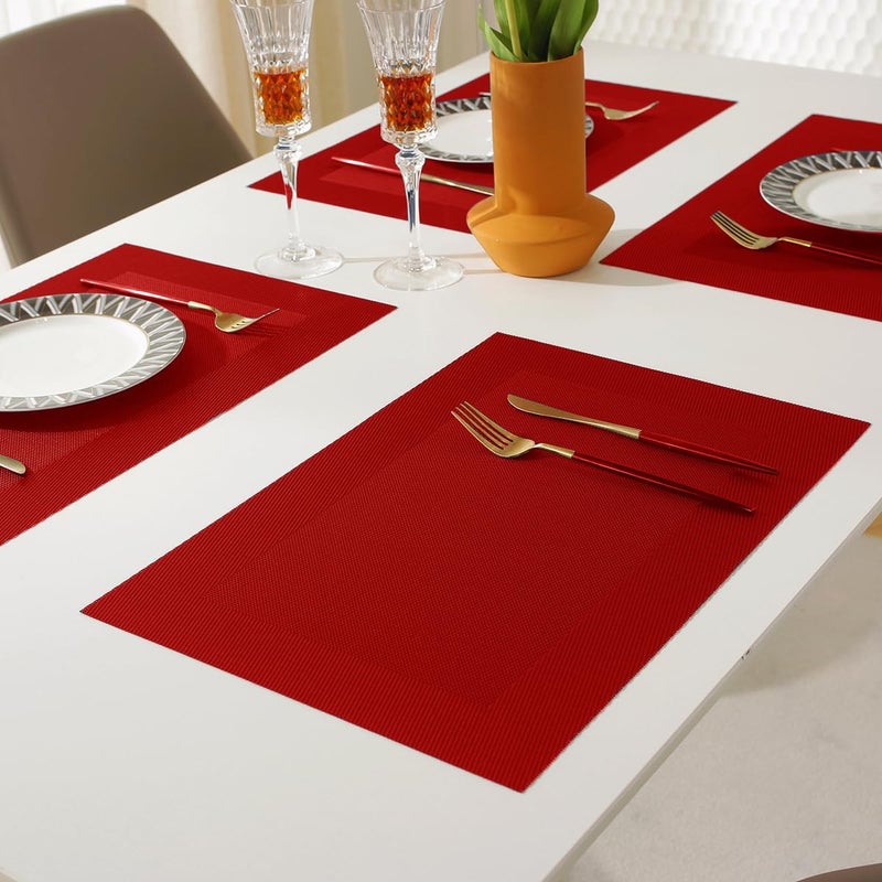 Panda Palm Vinyl Placemats Heat-Resistant Table Mats Washable Easy Clean Plastic Placemats for Dining Table Set of 4(Red) - Image 5