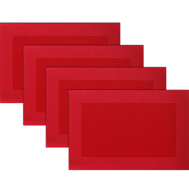 Panda Palm Vinyl Placemats Heat-Resistant Table Mats Washable Easy Clean Plastic Placemats for Dining Table Set of 4(Red) - Image 1