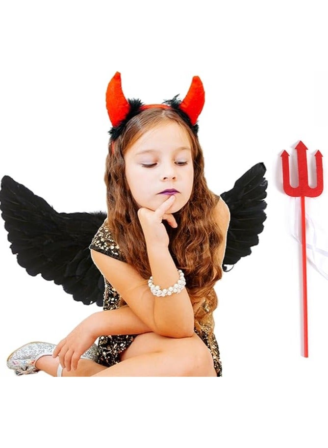 Jorunb Devil Wing,Wings and Halo for Kids with Wand,Feather Wing Dress Up Pretend Play,Fallen Dark Costume for Cosplay Party - Image 2
