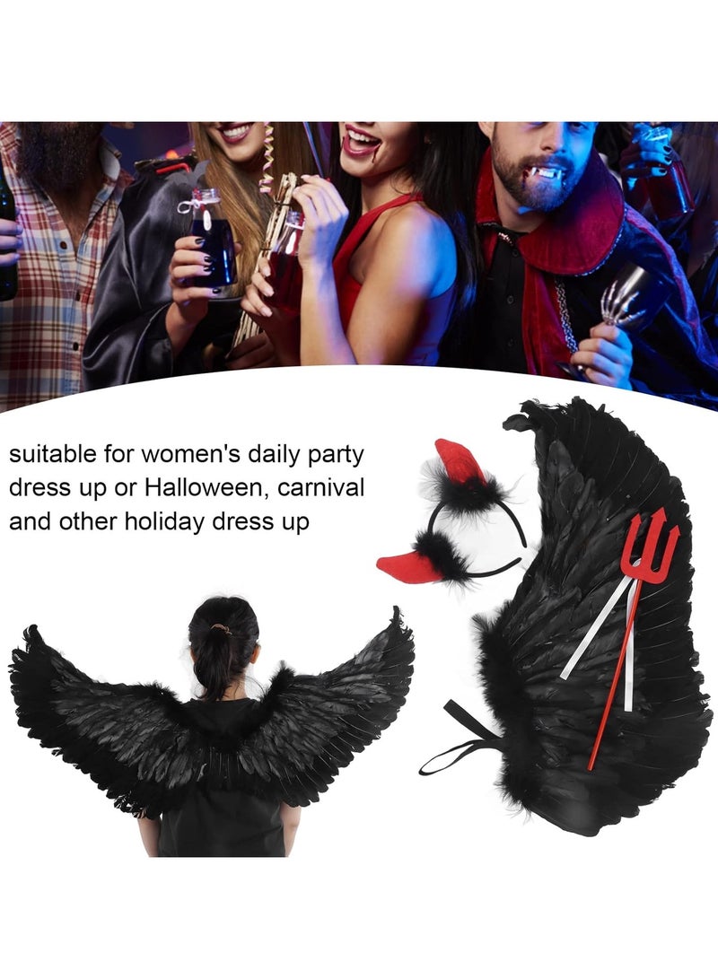 Jorunb Devil Wing,Wings and Halo for Kids with Wand,Feather Wing Dress Up Pretend Play,Fallen Dark Costume for Cosplay Party - Image 5