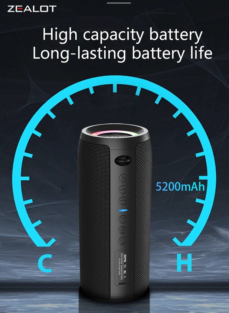 ZEALOT S51 Pro 40W Bluetooth Speakers, Outdoor Portable Subwoofer Speaker, Dual Pairing, 5200mAh Battery 24 Hours Playtime Loud Stereo Booming Bass, Connect With TV/ Mobile Phone/ Tablet