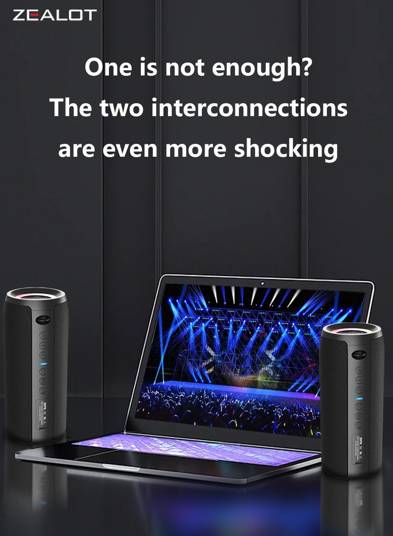 ZEALOT S51 Pro 40W Bluetooth Speakers, Outdoor Portable Subwoofer Speaker, Dual Pairing, 5200mAh Battery 24 Hours Playtime Loud Stereo Booming Bass, Connect With TV/ Mobile Phone/ Tablet