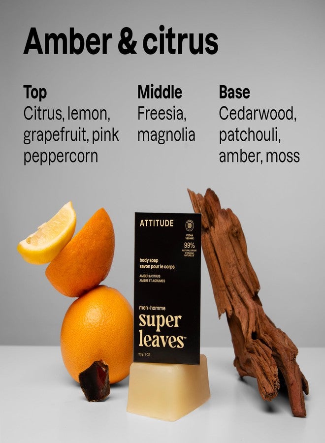 ATTITUDE Bar Soap Body Wash for Men, For Body and Hands, 99% Natural Origin Ingredients with Avocado Oil, EWG Verified, Amber & Citrus, 4 Oz - Image 2