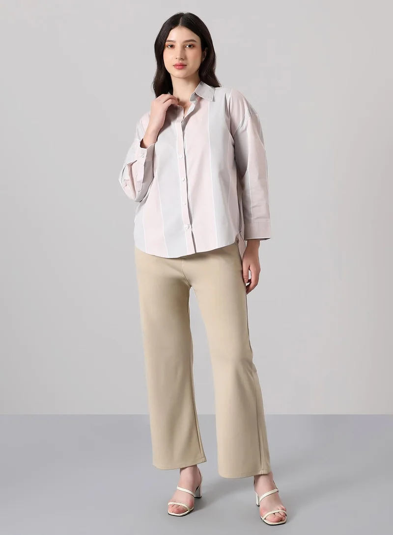 Pinacolada  Women's Baby Pink & Baby Blue Panel-Striped Oversized Shirt for Women | Best Price UAE