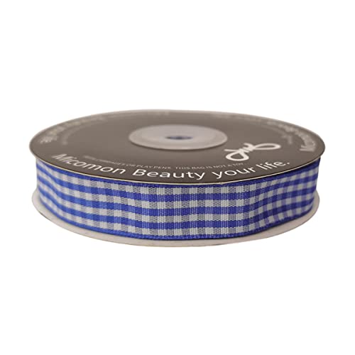 Micomon Blue and White Woven Edge Plaid Ribbon 100% Polyester Gingham Ribbon 25 Yards Each Roll (5/8", Blue) - Image 4