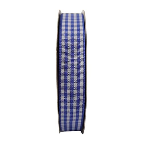 Micomon Blue and White Woven Edge Plaid Ribbon 100% Polyester Gingham Ribbon 25 Yards Each Roll (5/8", Blue) - Image 3