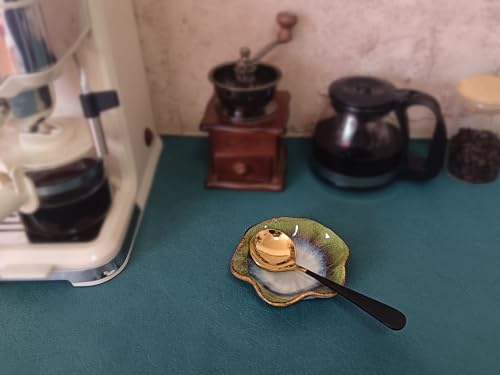 Rhobtyne Coffee Spoon Rest for Coffee Bar Accessories, Small Spoon Rest for Coffee Station, Flower Ceramic Tea Spoon Holder for Teaspoon Rest for Tea Spoon, 1 PC (Retro, Grass Green) - Image 2