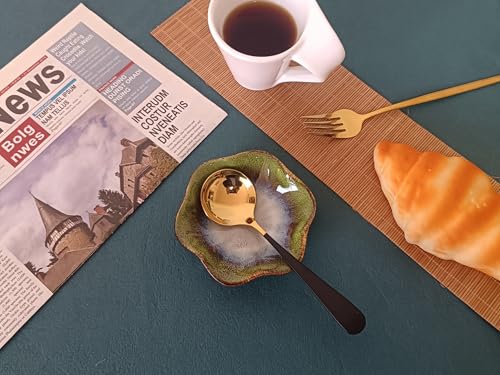 Rhobtyne Coffee Spoon Rest for Coffee Bar Accessories, Small Spoon Rest for Coffee Station, Flower Ceramic Tea Spoon Holder for Teaspoon Rest for Tea Spoon, 1 PC (Retro, Grass Green) - Image 3