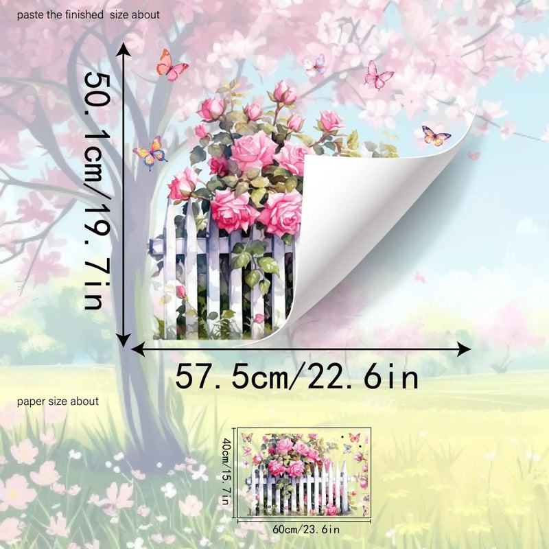 Pink Rose Fence Flowers Wall Sticker - Image 2