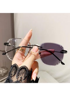Frameless Light-sensitive Anti-blue Light Glasses Luxury Diamond Trimming High-grade Myopia Glasses Women's Gray-changing Tea Glasses