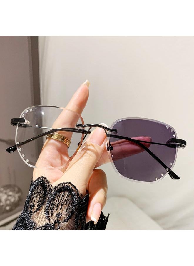 Generic - Frameless Light-sensitive Anti-blue Light Glasses Luxury Diamond Trimming High-grade Myopia Glasses Women's Gray-changing Tea Glasses - Image 1