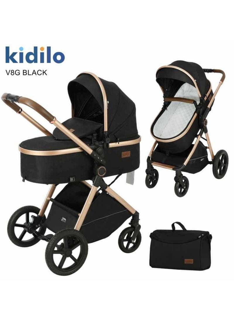 Kidilo V8G Baby Stroller & Travel Pram – Compact, Lightweight, and Foldable Stroller with Adjustable Canopy, Smooth Suspension, Ergonomic Design, and Easy Storage Basket for Newborns and Toddlers