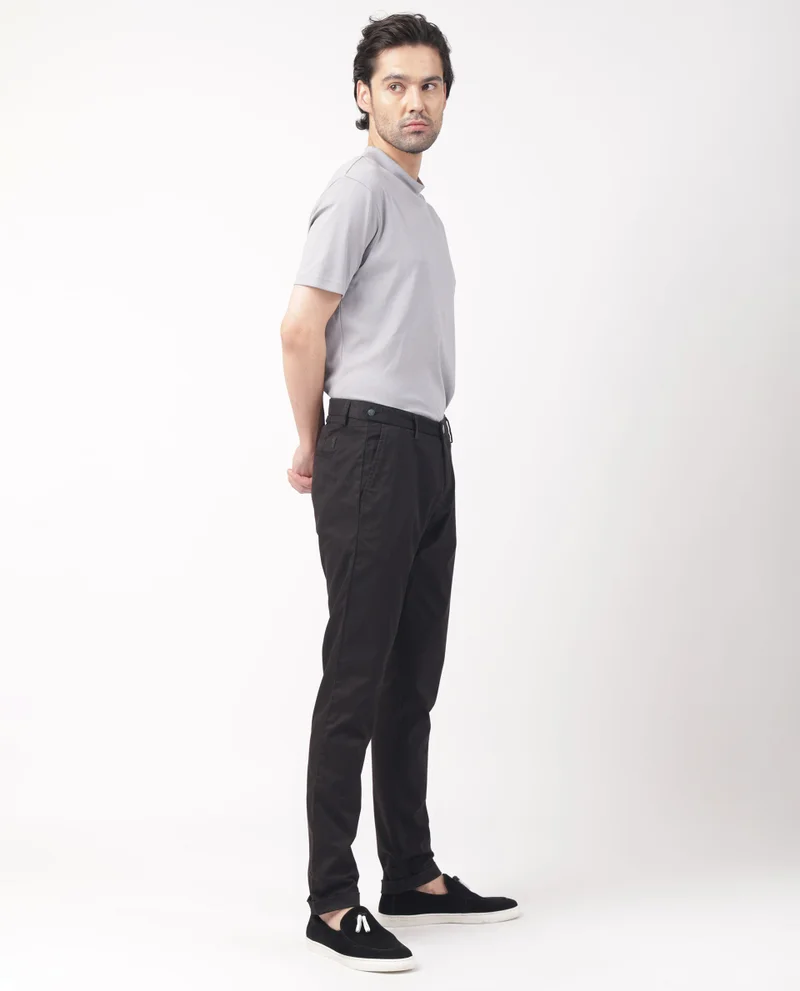 Rare Rabbit Rare Rabbit Men's Trews-22 Black Solid Mid-Rise Regular Fit Trouser