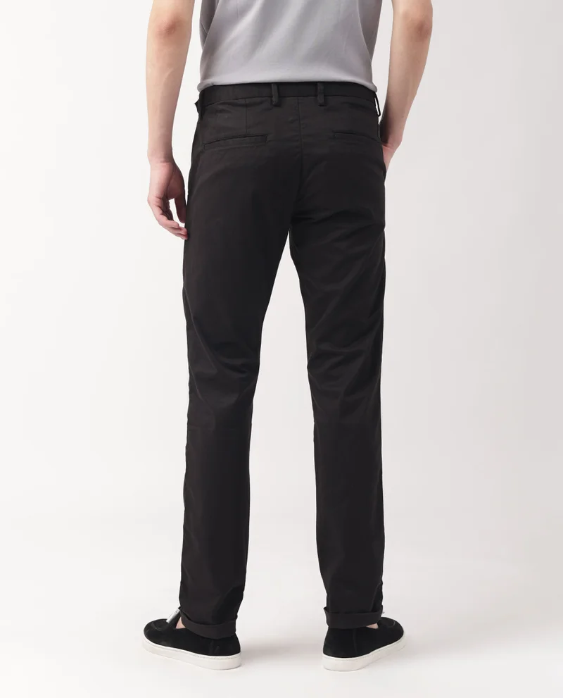 Rare Rabbit Rare Rabbit Men's Trews-22 Black Solid Mid-Rise Regular Fit Trouser