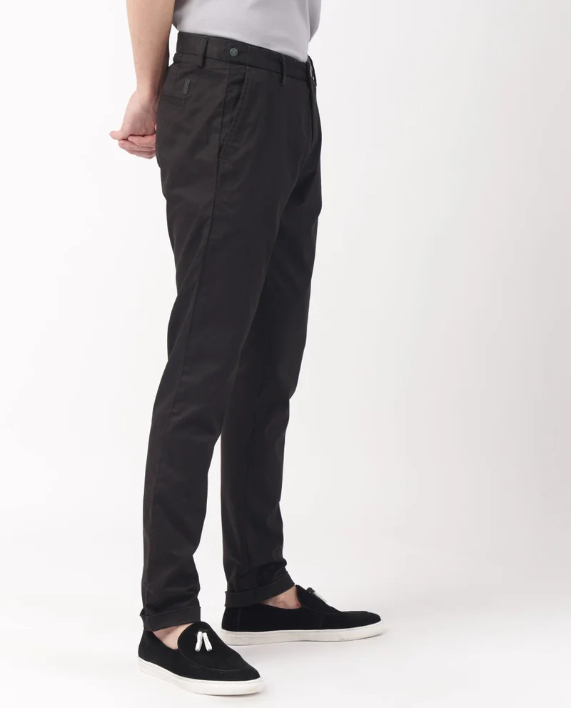 Rare Rabbit Rare Rabbit Men's Trews-22 Black Solid Mid-Rise Regular Fit Trouser
