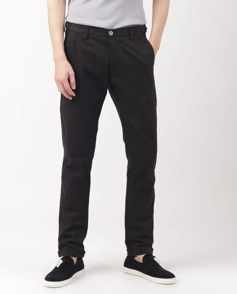 Rare Rabbit Rare Rabbit Men's Trews-22 Black Solid Mid-Rise Regular Fit Trouser