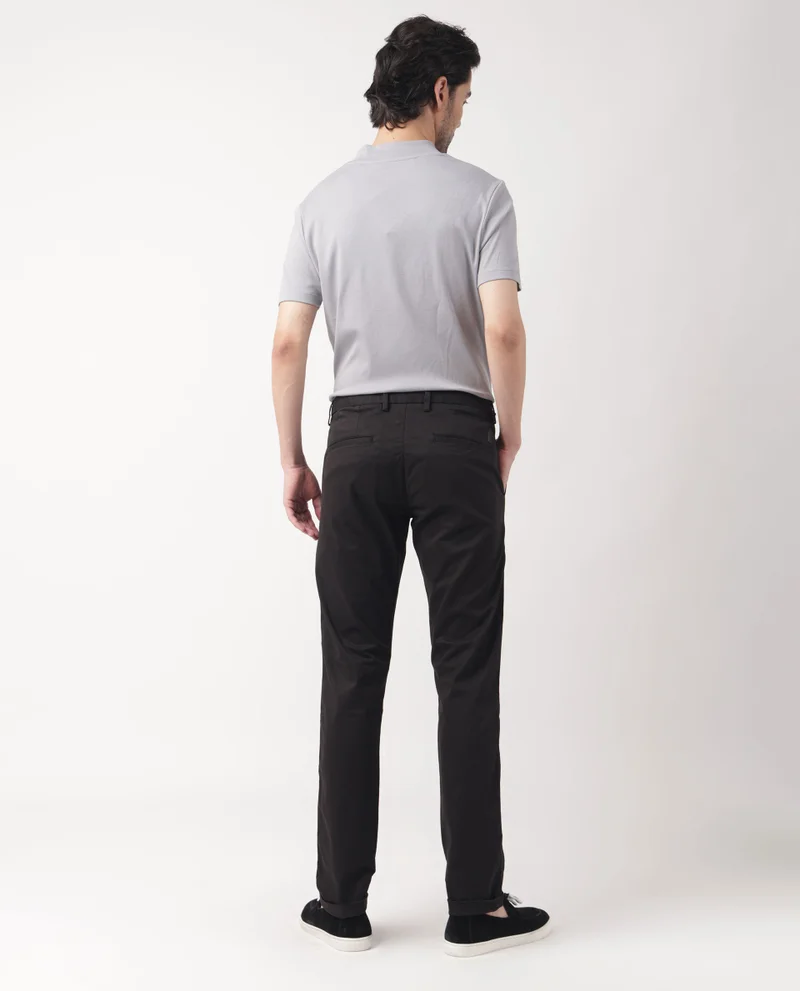 Rare Rabbit Rare Rabbit Men's Trews-22 Black Solid Mid-Rise Regular Fit Trouser