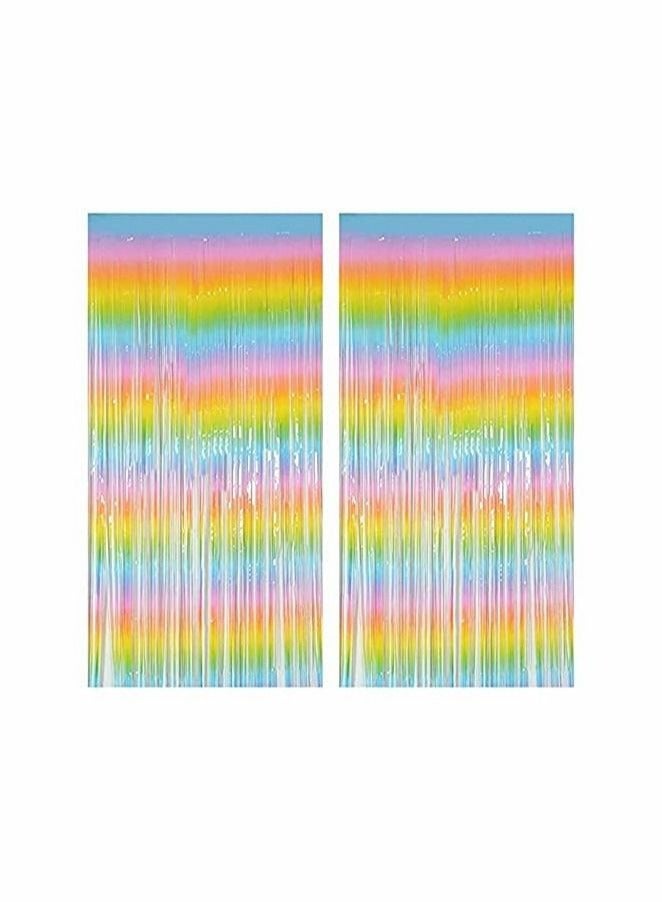 Rainbow Foil Fringe Curtain, 2PCS 3.28FT x 6.56FT Metallic Tinsel Door Curtains Photo Booth Backdrop - Image 1