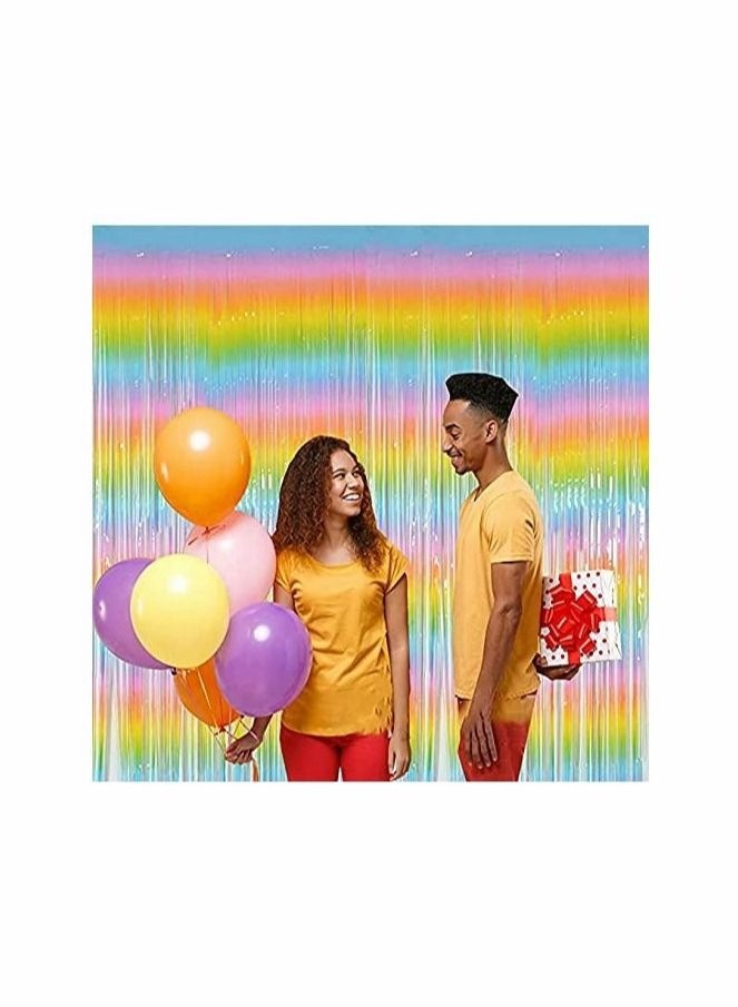 Rainbow Foil Fringe Curtain, 2PCS 3.28FT x 6.56FT Metallic Tinsel Door Curtains Photo Booth Backdrop - Image 3
