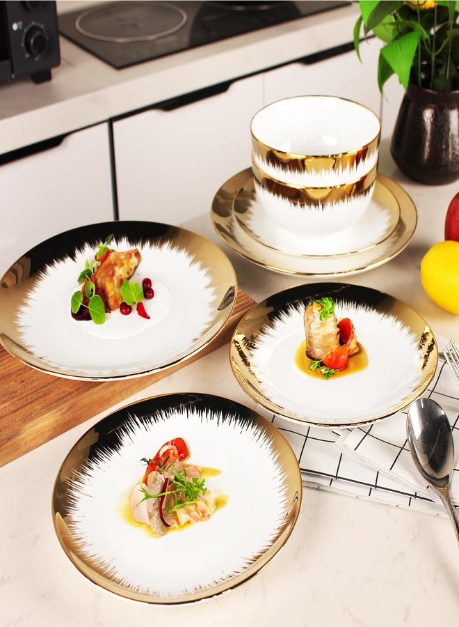 jinsongdafa 4 Pack 10" Gold Ceramic Charger Plates Reusable, Gilt-rimmed Charger Design Plates - Perfect for Wedding, Party Decorations, Banquet, Upscale Occasions, Birthday Celebrations - Image 4