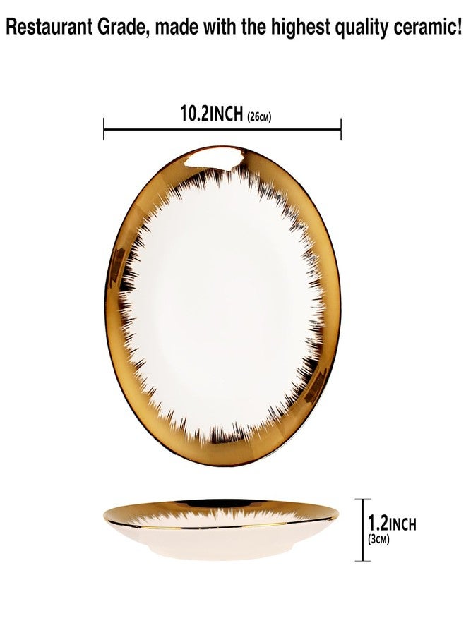jinsongdafa 4 Pack 10" Gold Ceramic Charger Plates Reusable, Gilt-rimmed Charger Design Plates - Perfect for Wedding, Party Decorations, Banquet, Upscale Occasions, Birthday Celebrations - Image 2