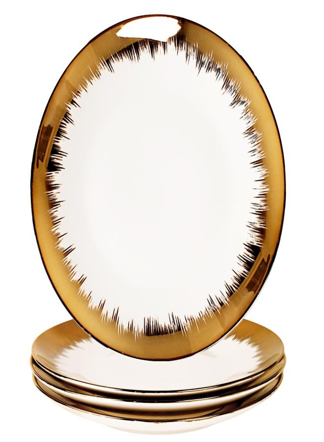 jinsongdafa 4 Pack 10" Gold Ceramic Charger Plates Reusable, Gilt-rimmed Charger Design Plates - Perfect for Wedding, Party Decorations, Banquet, Upscale Occasions, Birthday Celebrations - Image 1