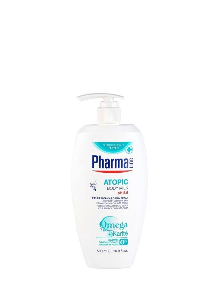 PharmaLine Atopic Body Milk pH 5.5 with Shea Butter  Aloe Vera Omega 3 Hydrating Body Lotion 500ml