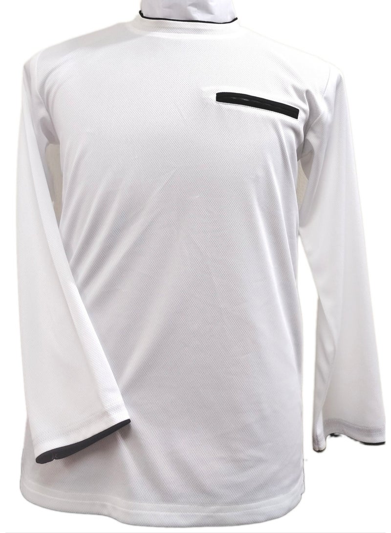 Dar Al Fakhar Tailoring LLC white T-shirt with Black Piping in Long Sleeves - Image 2