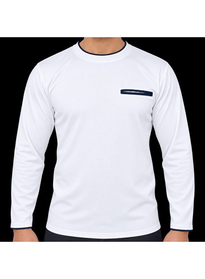 Dar Al Fakhar Tailoring LLC white T-shirt with Black Piping in Long Sleeves - Image 1