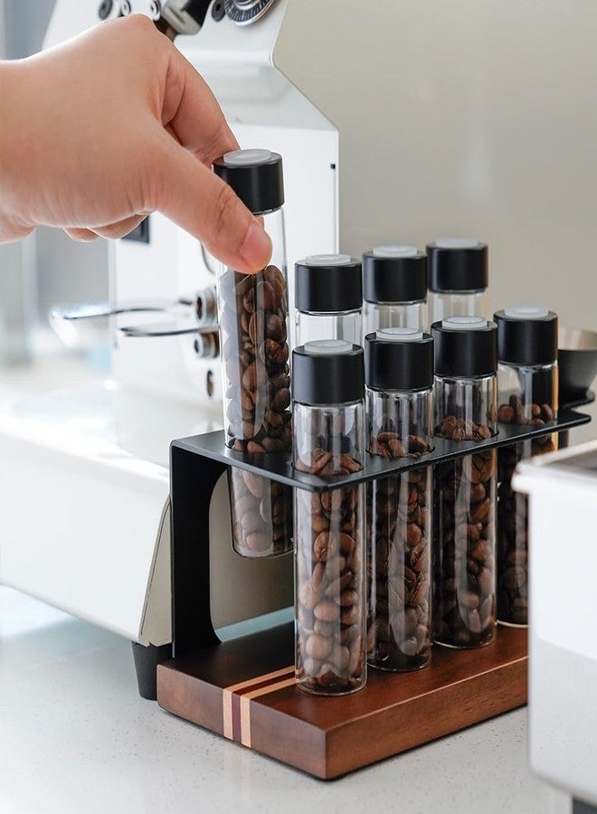 watchget Coffee Bean Storage Tubes Single Dose Coffee Bean Cellars 8 Pcs with One-way Exhaust Valve Sealed Airtight Coffee Bean Storage Jars with Hopper, Wooden Display Stand, A - Image 5