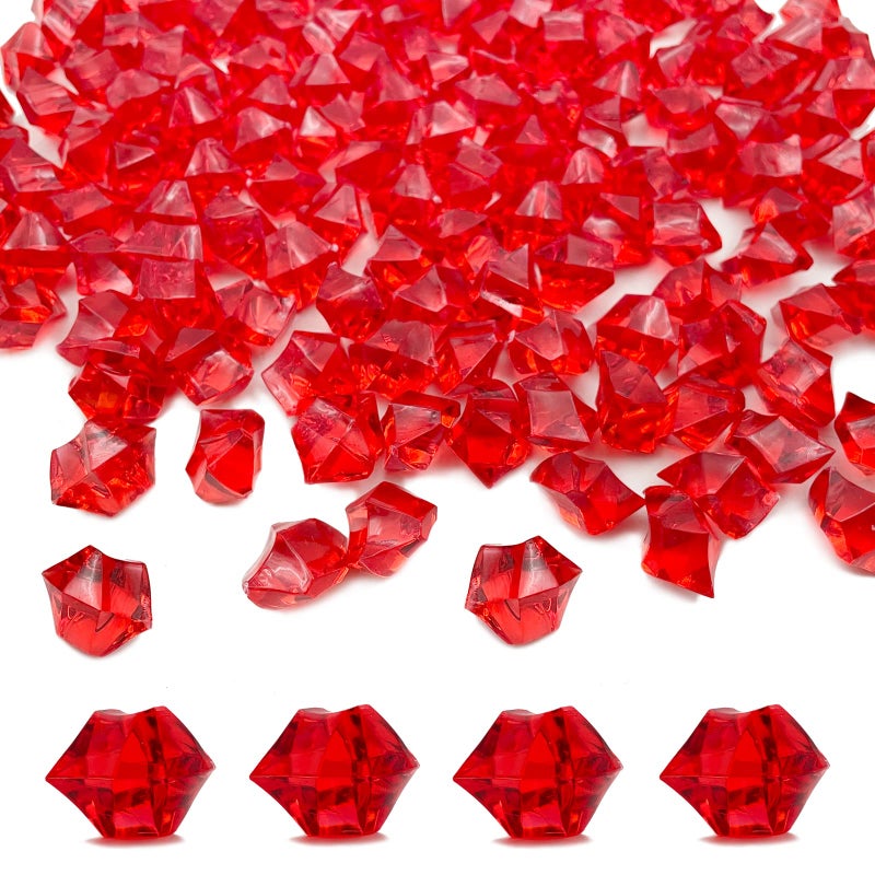 LYFJXX Vase Fillers150 pcs 16  22 mm Red Fake Crushed Ice Cubes Red Plastic Artificial Acrylic Rocks Acrylic Decor