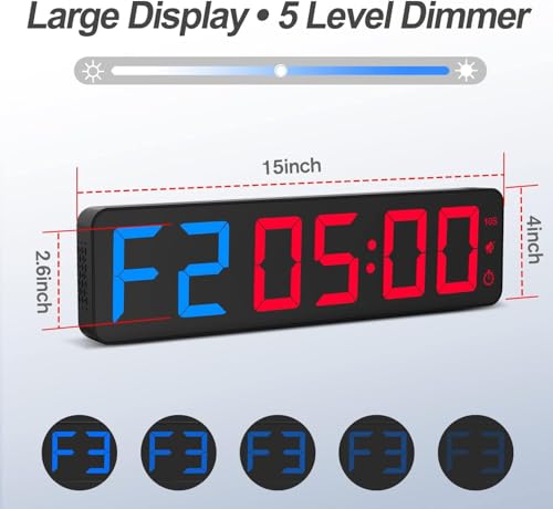 ANJANK Gym Timer 15" Large LED Display Wall Clock | Gym Interval Workout | Count Down & Up | Stopwatch | Adjustable Buzzer Volume | Upgraded Remote | Digital Timer for Fitness Classroom Home Garage Outdoor - Image 4