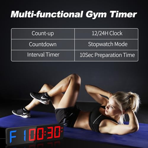 ANJANK Gym Timer 15" Large LED Display Wall Clock | Gym Interval Workout | Count Down & Up | Stopwatch | Adjustable Buzzer Volume | Upgraded Remote | Digital Timer for Fitness Classroom Home Garage Outdoor - Image 2