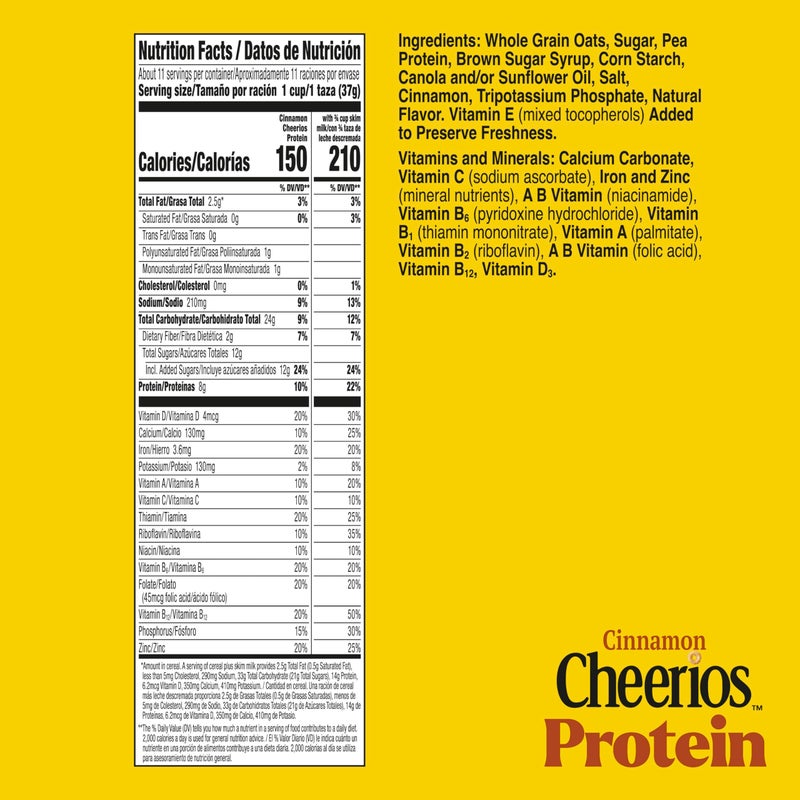 Cheerios Protein Cereal, Cinnamon, 8g Protein, Family Size, 15 oz - Image 2