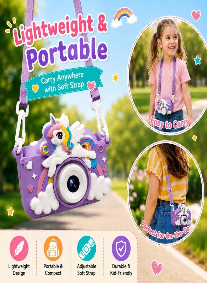 Brand Conquer Kids Camera for Girls with Unicorn Design, HD Digital Camera for Children Age 3-10, Rechargeable Mini Toddler Camera with 2.4” IPS Screen, Selfie, Video Recording, Games & Strap (Purple) - Image 5