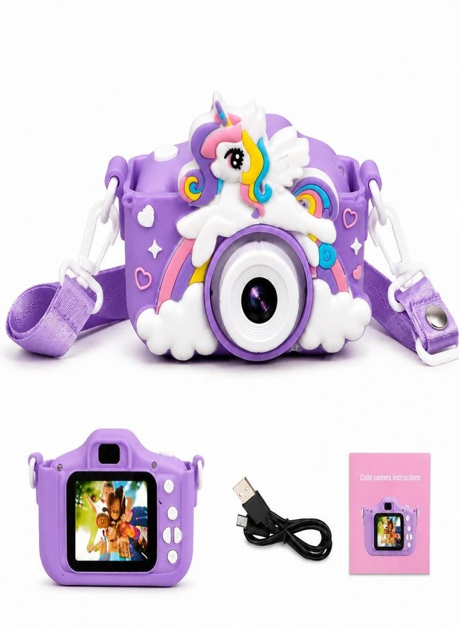 Brand Conquer Kids Camera for Girls with Unicorn Design, HD Digital Camera for Children Age 3-10, Rechargeable Mini Toddler Camera with 2.4” IPS Screen, Selfie, Video Recording, Games & Strap (Purple) - Image 1