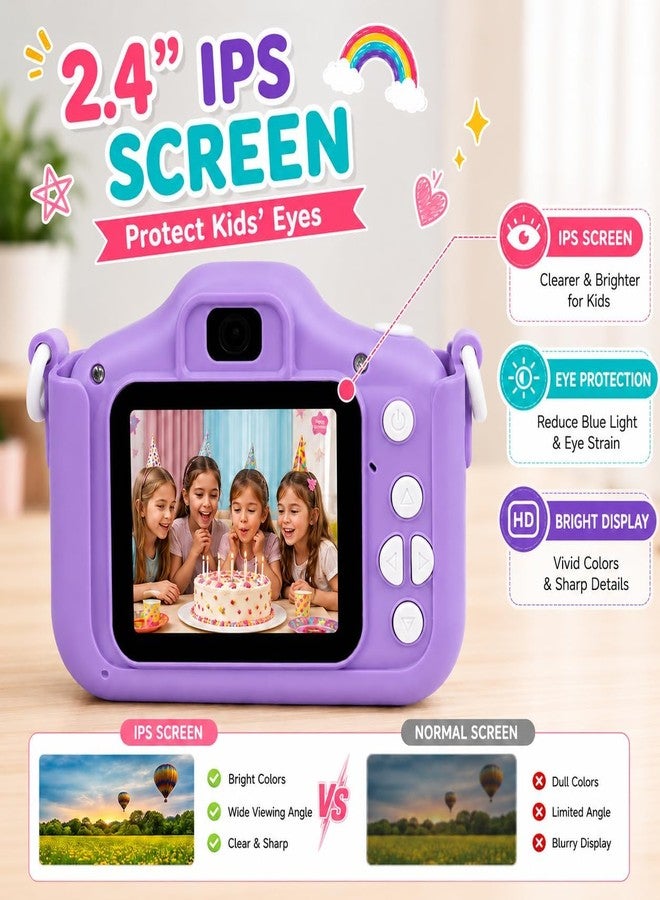 Brand Conquer Kids Camera for Girls with Unicorn Design, HD Digital Camera for Children Age 3-10, Rechargeable Mini Toddler Camera with 2.4” IPS Screen, Selfie, Video Recording, Games & Strap (Purple) - Image 2