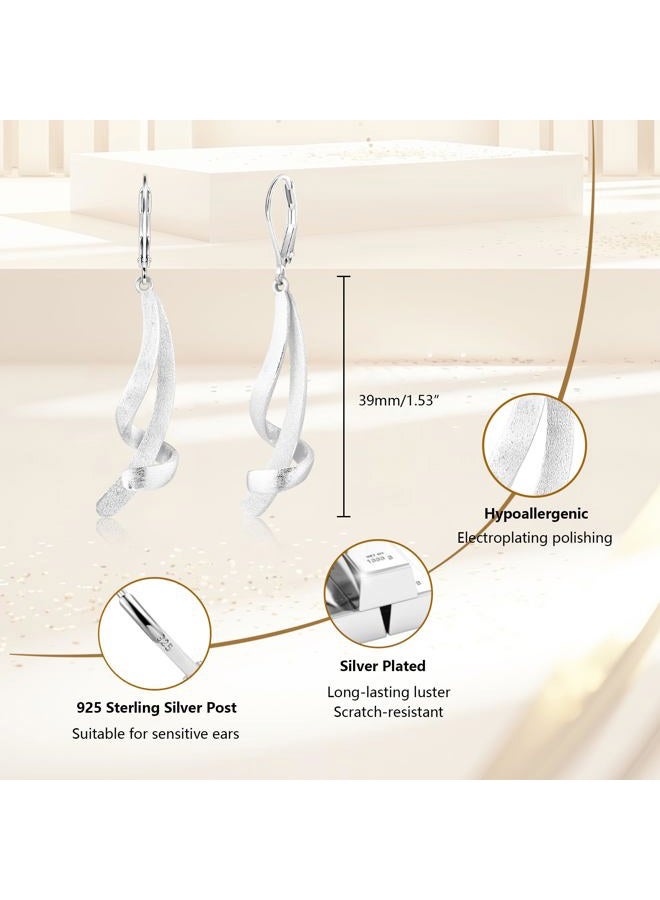 ALEXCRAFT 925 Sterling Silver Dangle Earrings, Hypoallergenic 14k Goldplated Long Twisted Brushed Double Lines Dangling Drop Earrings for Women Trendy Elegant Lightweight Statement Leverback Earring - Image 3