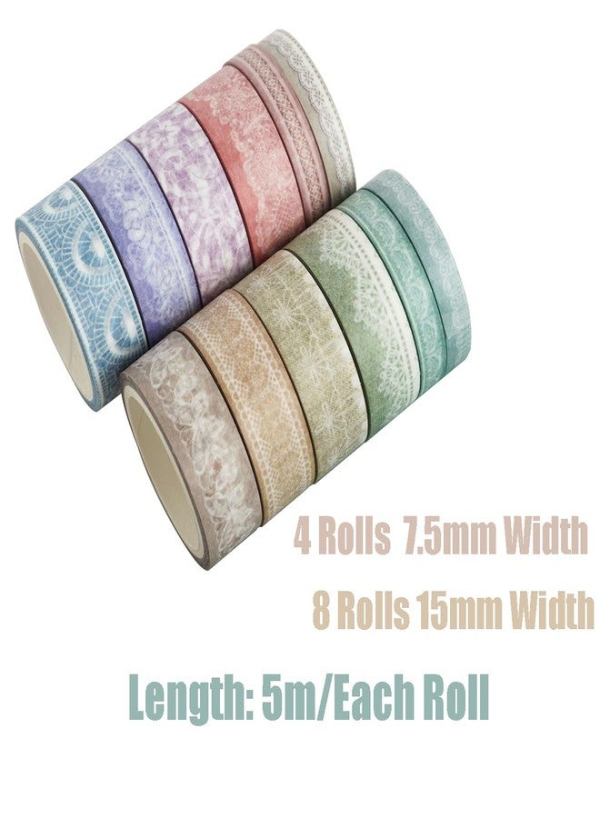 Zellykool Lace Patterns Washi Tape Set 12 Rolls, Decorative Paper Sticker for Planner Scrapbook Journal DIY Arts Craft - Image 2
