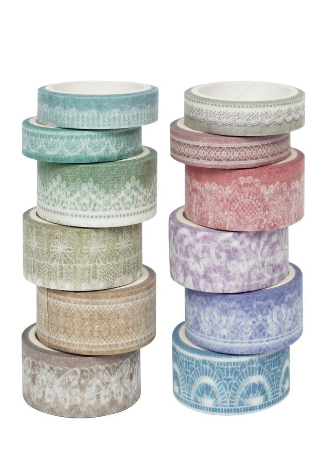 Zellykool Lace Patterns Washi Tape Set 12 Rolls, Decorative Paper Sticker for Planner Scrapbook Journal DIY Arts Craft - Image 1