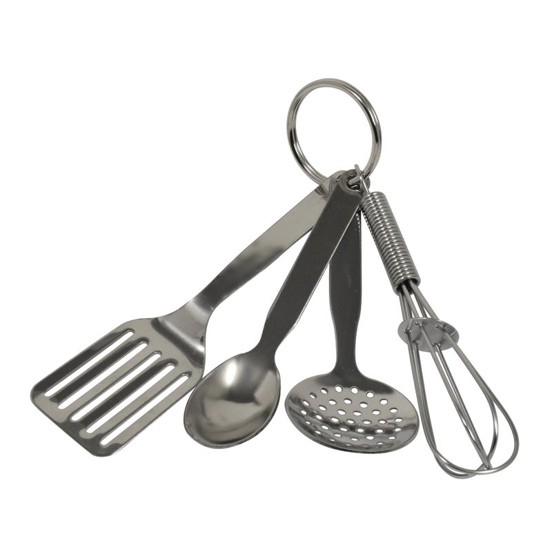 R&M RM International Mini 35 Kitchen Tool Set with Keychain Includes Whisk Spatula Spoon and SkimmerSilver 