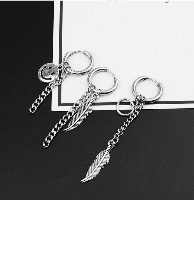Generic - One Piece Bts Bulletproof Youth League Titanium Feather Chain Drop Earrings - Image 1