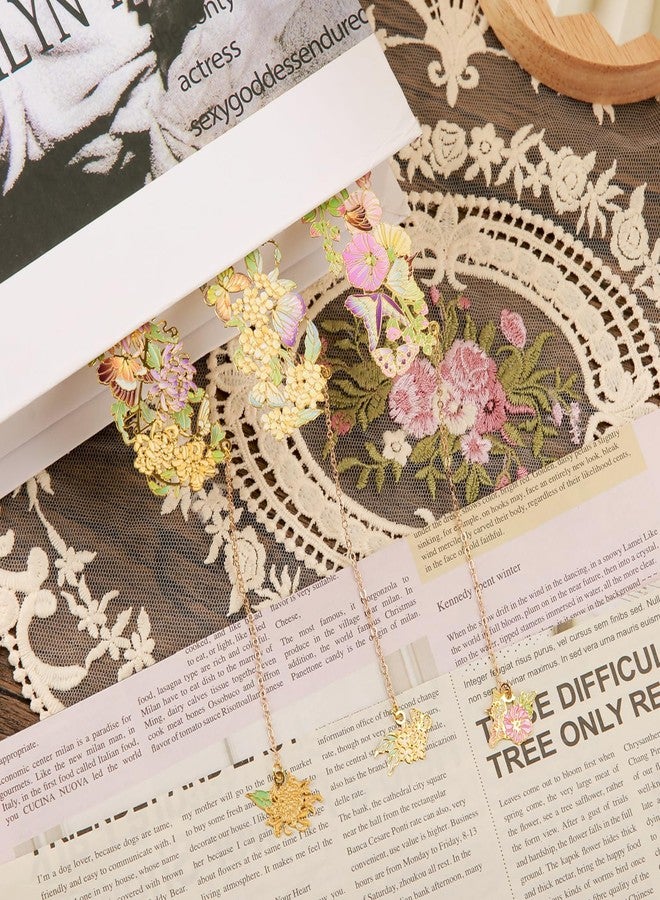 LEIWOOR Metal Bookmarks for Women, 3Pcs Gold Alloy Hollow Bookmark Set with Flower & Butterfly Design Elegant Book Accessories, Reading Gift for Her, Book Lovers Gift (C) - Image 3