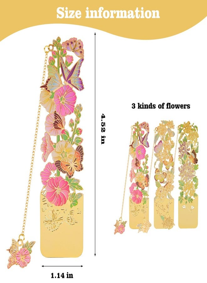 LEIWOOR Metal Bookmarks for Women, 3Pcs Gold Alloy Hollow Bookmark Set with Flower & Butterfly Design Elegant Book Accessories, Reading Gift for Her, Book Lovers Gift (C) - Image 2