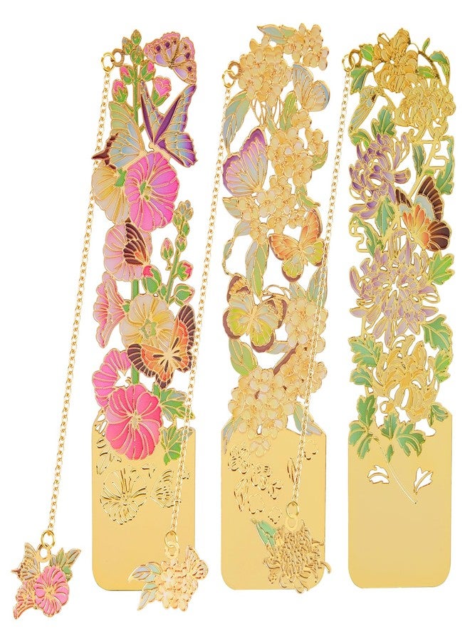 LEIWOOR Metal Bookmarks for Women, 3Pcs Gold Alloy Hollow Bookmark Set with Flower & Butterfly Design Elegant Book Accessories, Reading Gift for Her, Book Lovers Gift (C) - Image 1