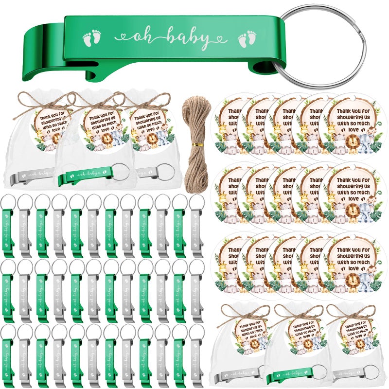 Ecation 50 Sets Woodland Baby Shower Favors for Guests 50 Bottle Openers 50 Thank Tags 50 Organza Bags with Twine Return Gift for Gender Reveal Safari Jungle Party Girl Boy - Image 1