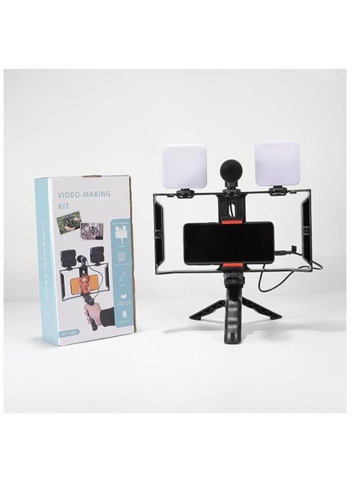 Ay Blogging Smartphone Video Rig LED Ring Light Tripod Mount Phone Holder Mic  - Image 1