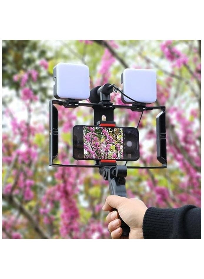 Ay Blogging Smartphone Video Rig LED Ring Light Tripod Mount Phone Holder Mic  - Image 3